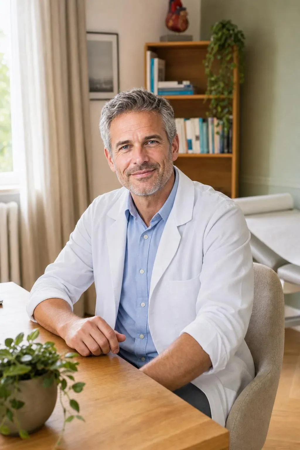 Dr. Stefan Müller an seinem Schreibtisch im Sprechzimmer